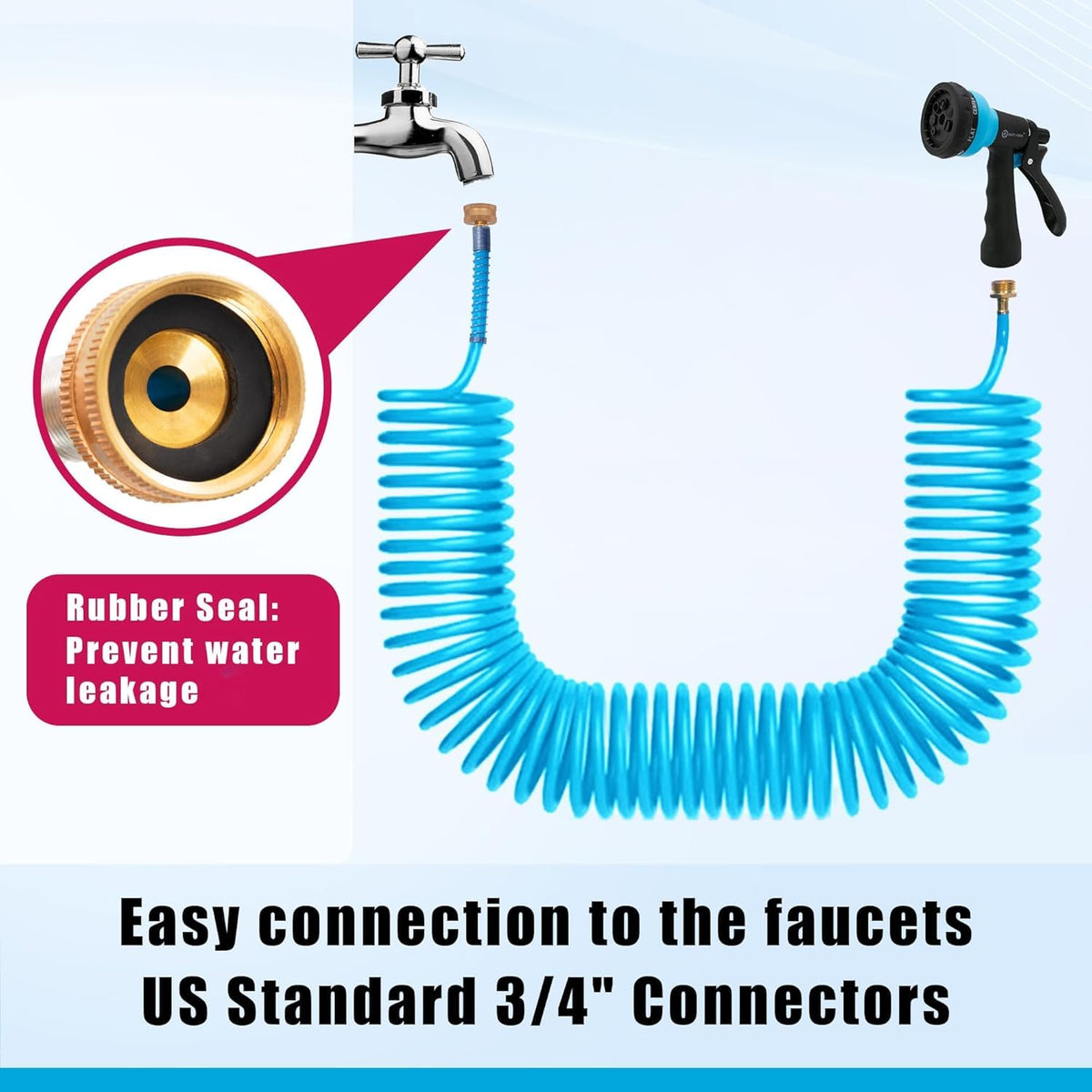 AUTOMAN Coil Garden Hose seven pattern nozzle offers versatile sprays