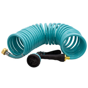Automan expandable coil hose retracts neatly after use for quick tidy up.