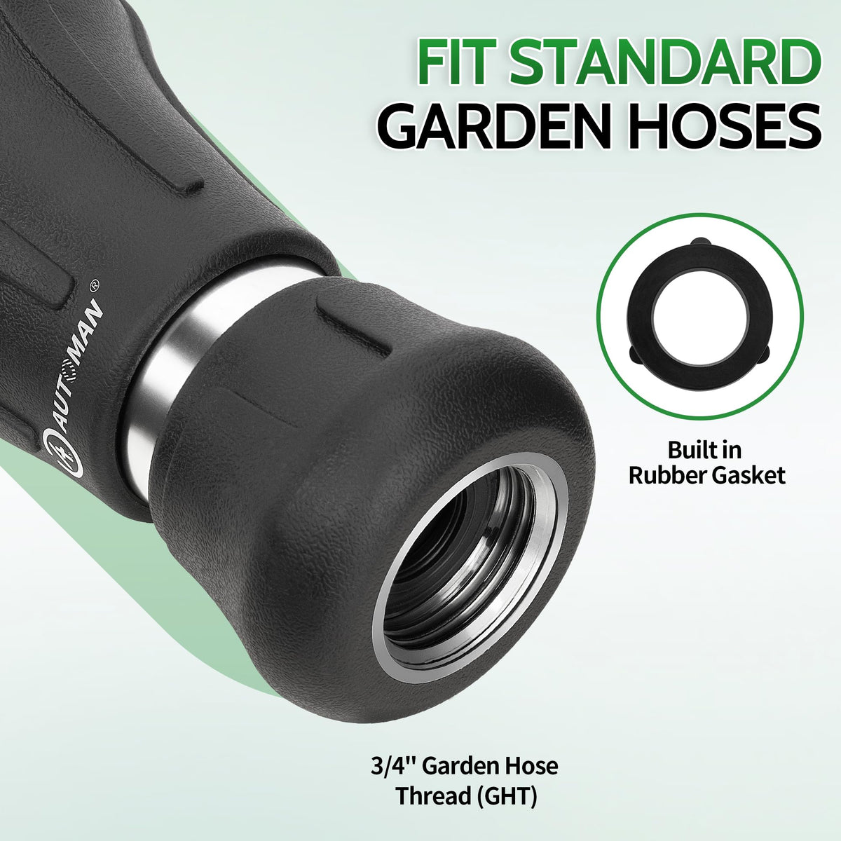 AUTOMAN Fireman nozzle jet and mist spray modes for powerful cleaning and gentle watering.