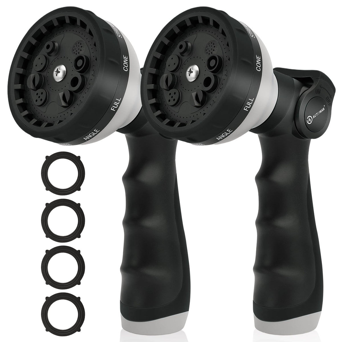 AUTOMAN garden hose nozzle with 10 spray patterns for versatile watering
