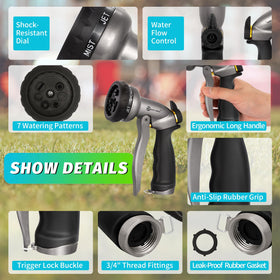 AUTOMAN nozzle with 7-pattern spray head enables versatile watering.