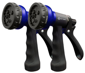 AUTOMAN garden hose nozzle showing seven adjustable patterns for versatile watering.