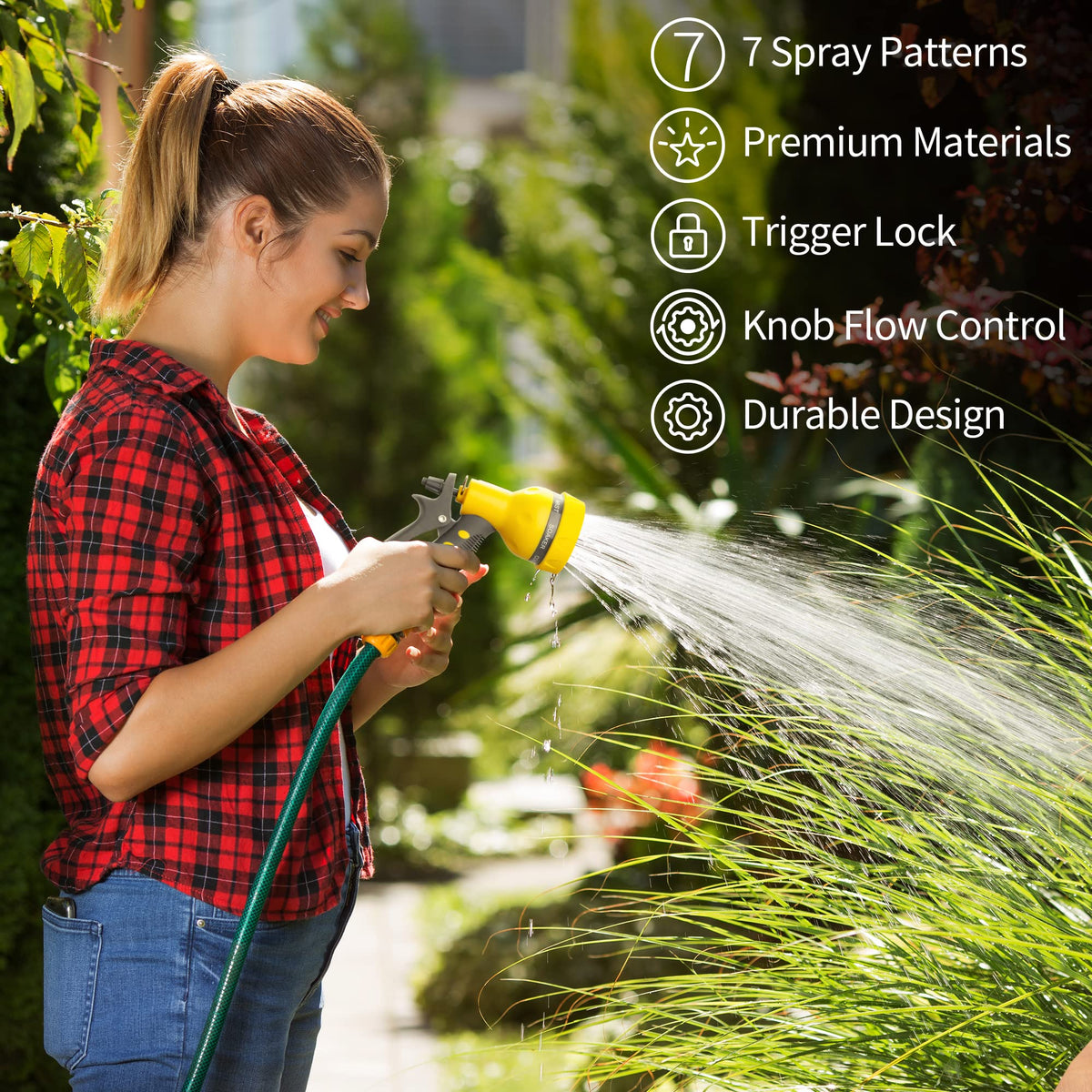 AUTOMAN nozzle in use for car washing, pet cleaning, and outdoor tasks