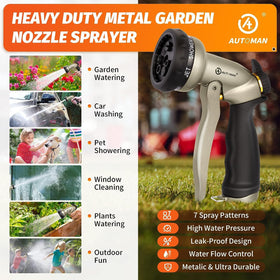 AUTOMAN garden hose nozzle center pattern targets edges for precise cleaning.