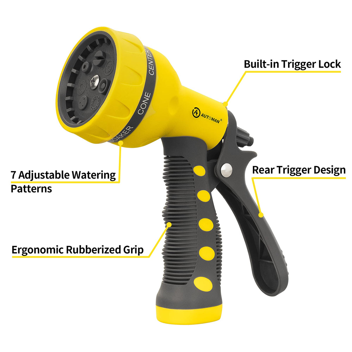 AUTOMAN nozzle with ergonomic grip for comfortable, slip-resistant handling