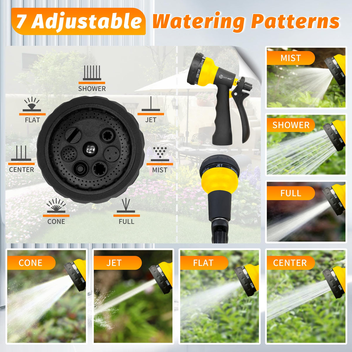 AUTOMAN nozzle featuring ergonomic grip for comfortable one-handed watering.