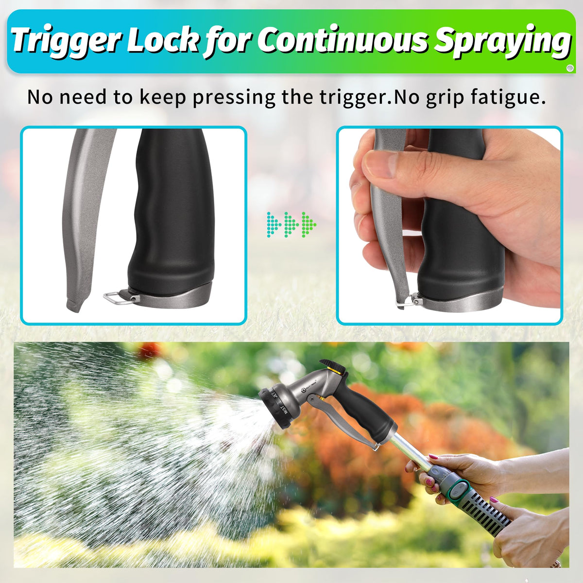 AUTOMAN ergonomic handle with lock for fatigue-free long spraying sessions.