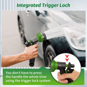 AUTOMAN lock-on feature keeps water flowing without hand strain.