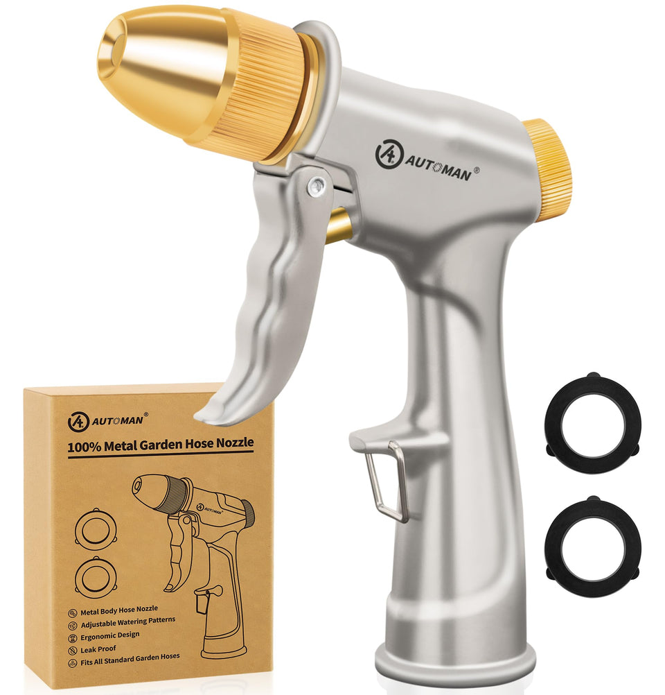 AUTOMAN garden hose nozzle metal construction ensures durable, long-lasting watering