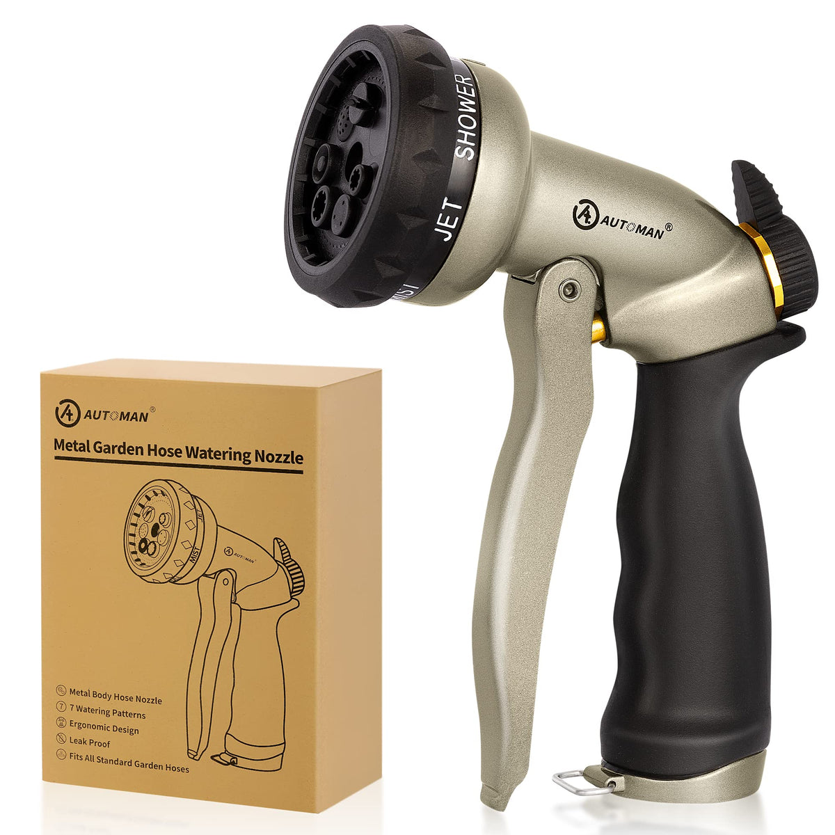 AUTOMAN garden hose nozzle metal construction for durable watering