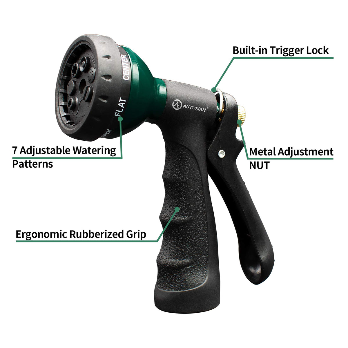 AUTOMAN garden hose nozzle rubber grip provides comfortable, non-slip control