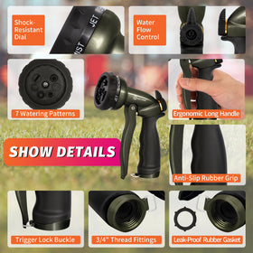 AUTOMAN garden hose nozzle featuring seven patterns for versatile watering tasks.