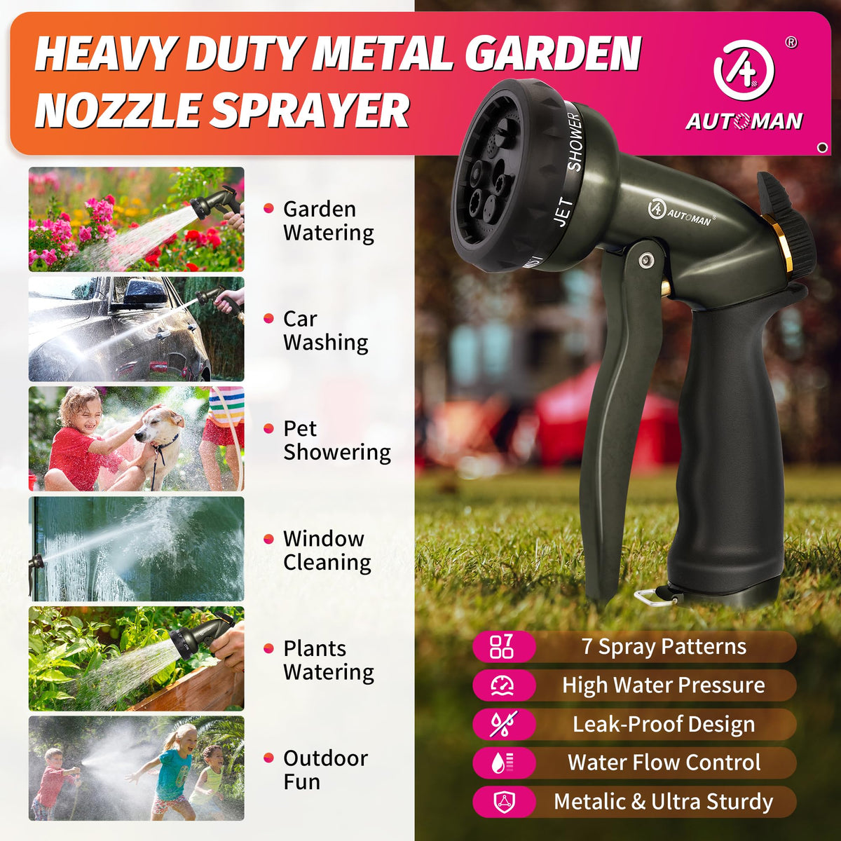 AUTOMAN soft shower mode protects delicate plants.