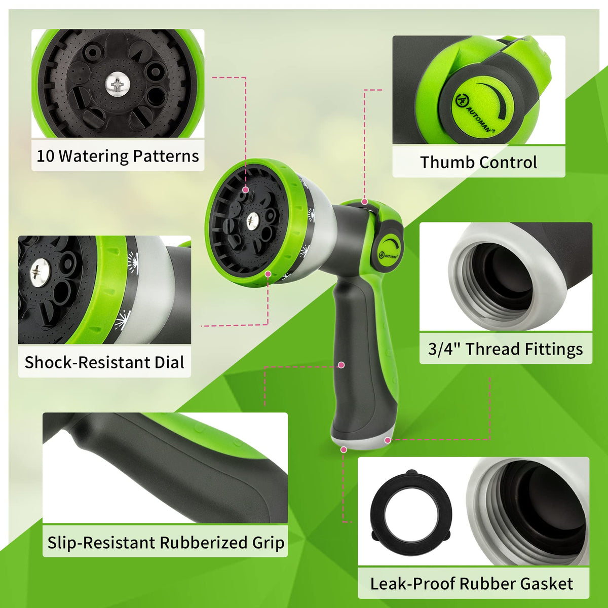 AUTOMAN thumb control spray for precise water flow and conservation