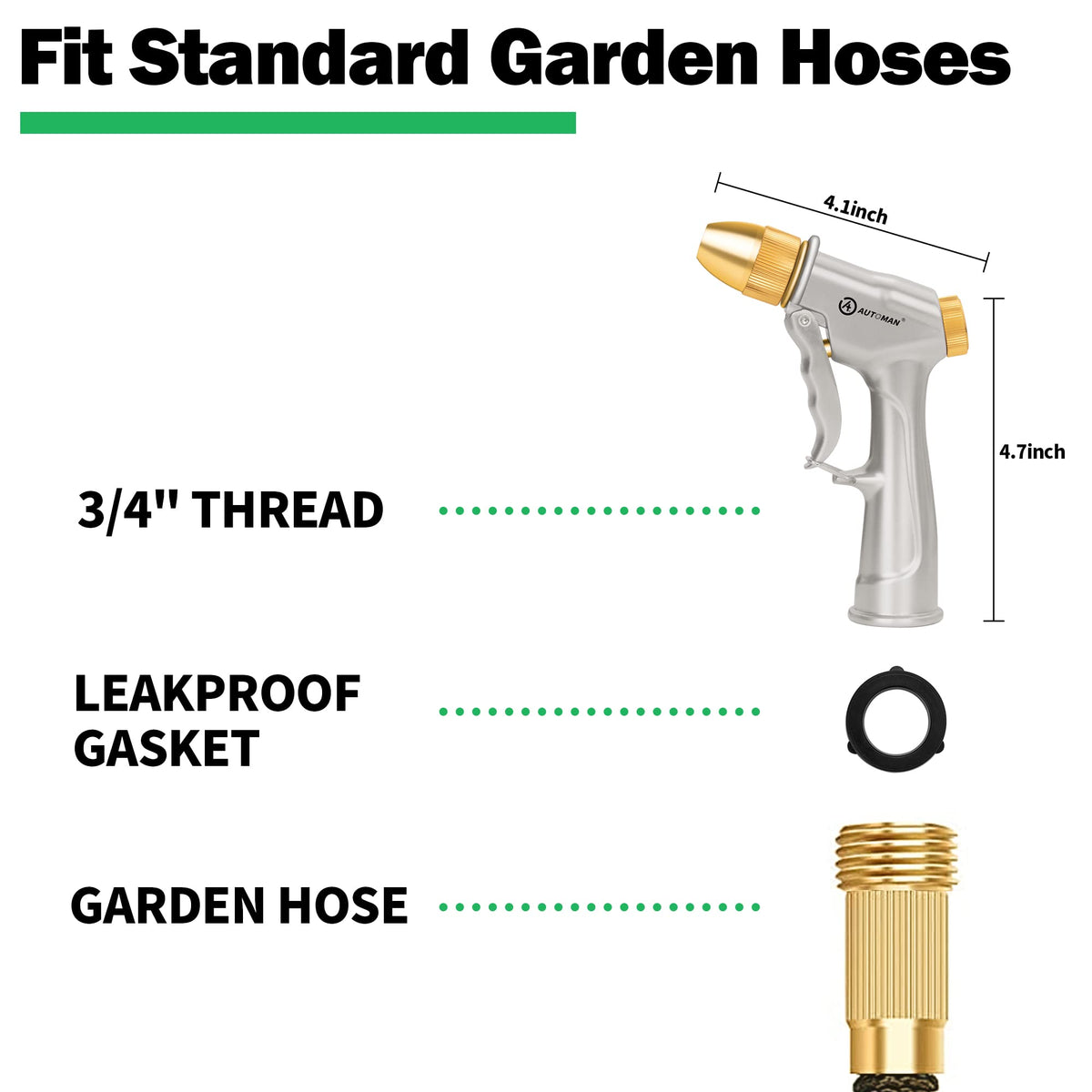 AUTOMAN garden hose nozzle suitable for watering plants and cleaning surfaces