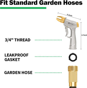 AUTOMAN garden nozzle with four pattern settings for versatile watering.