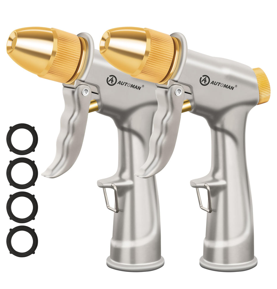 AUTOMAN garden nozzle shows metal construction for durable performance.