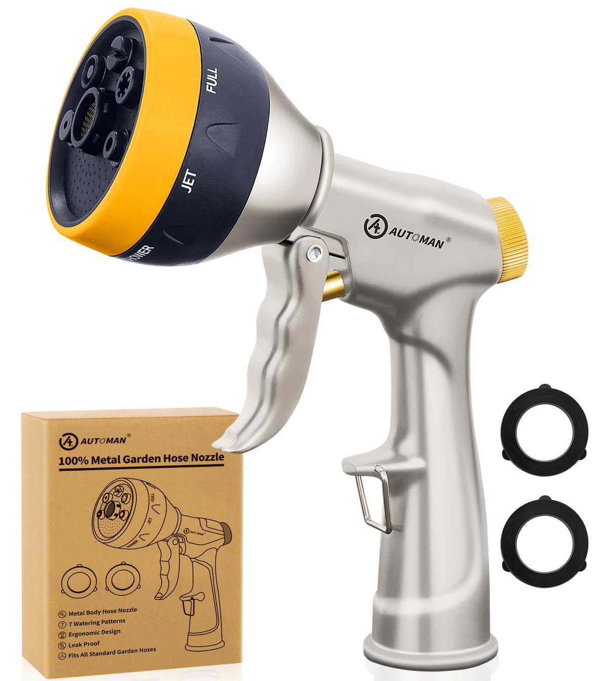 AUTOMAN garden nozzle sprayer with ergonomic handle for comfortable long watering sessions.