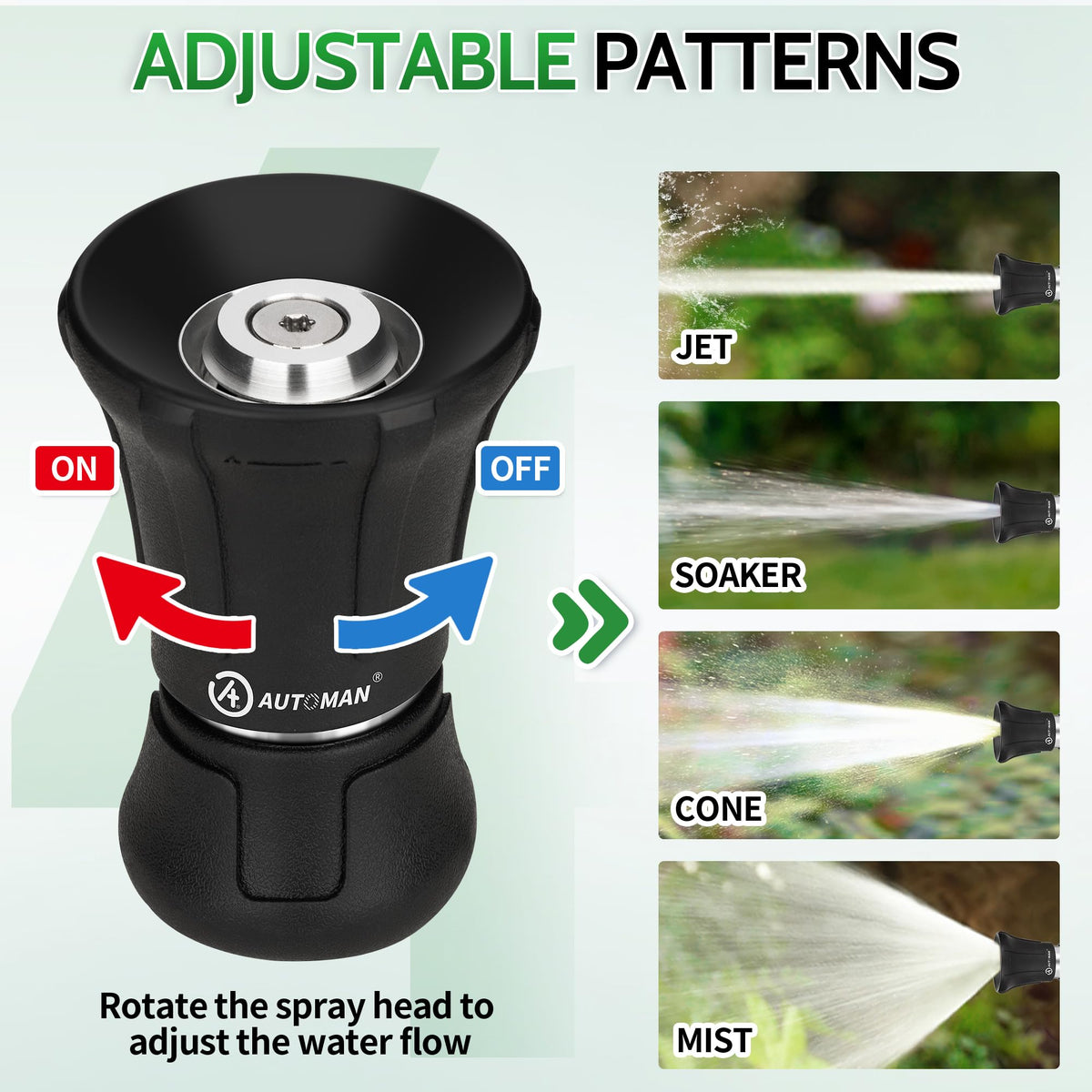 AUTOMAN hose nozzle ergonomic soft rubber handle for comfortable use.