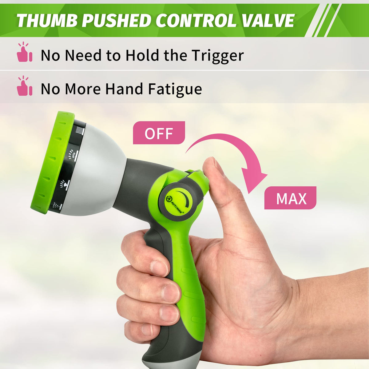 AUTOMAN Leak-free design fits standard hoses with four extra washers.
