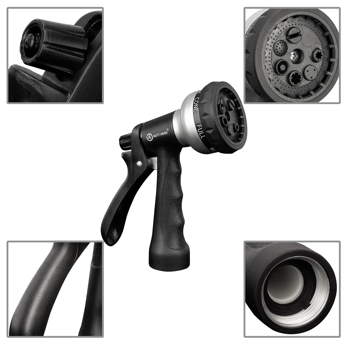 AUTOMAN lock-bar design keeps water flowing hands-free for extended tasks.