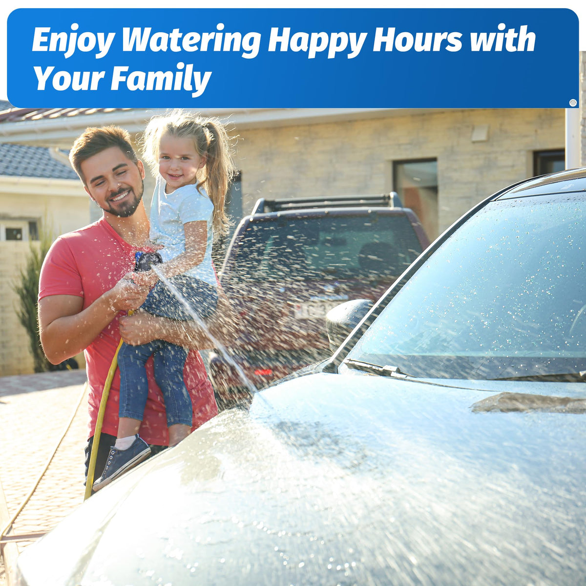 AUTOMAN multi-use nozzle supports garden care, car washing, and outdoor chores.