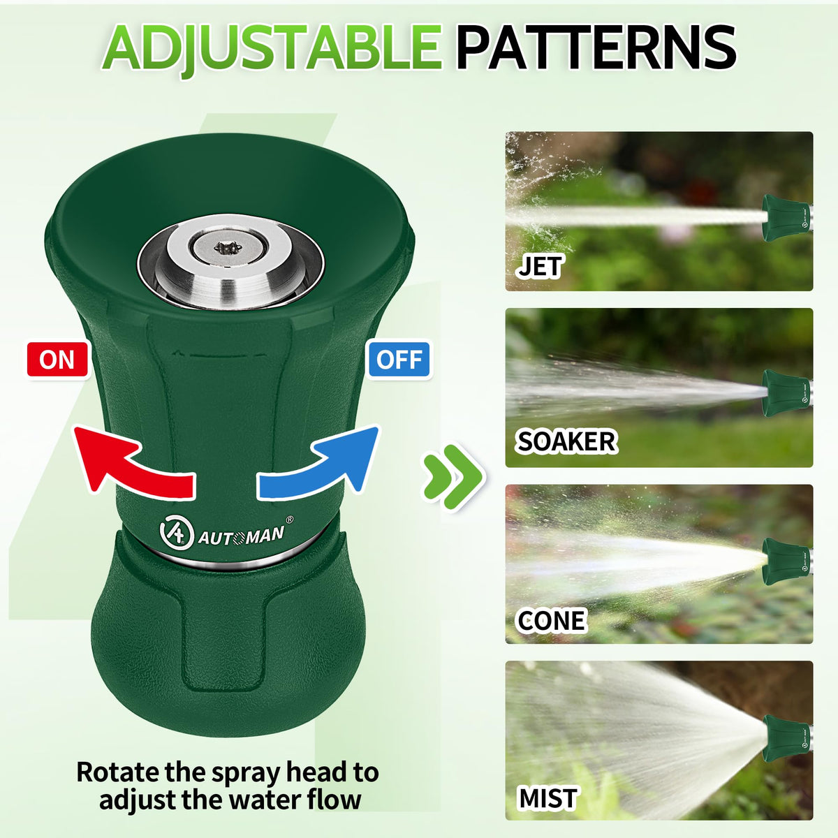 AUTOMAN nozzle ergonomic soft rubber handle emphasizes comfortable grip during extended use.