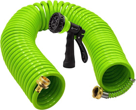 AUTOMAN Recoil garden hose extended to 50 feet for longer reach and efficient watering.