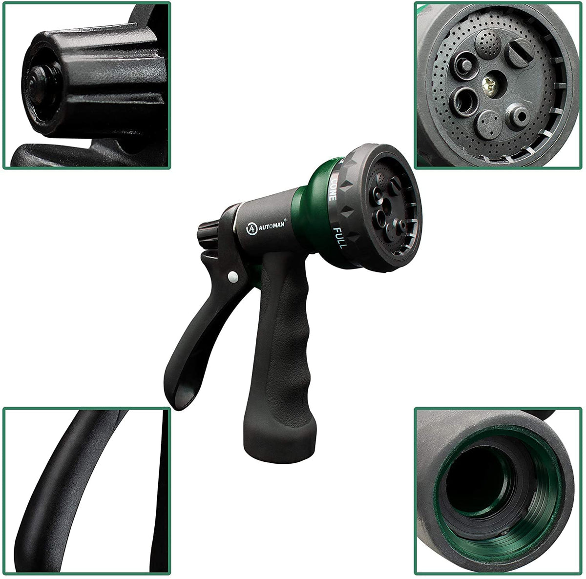AUTOMAN slip-resistant-grip nozzle offers comfortable control during extended watering.