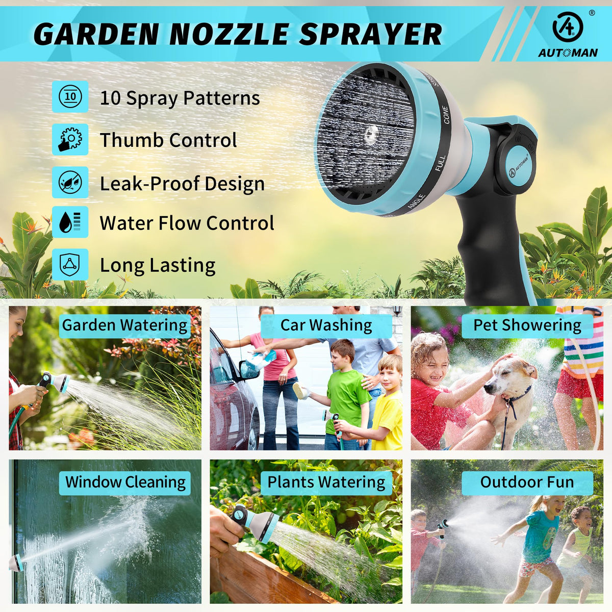 AUTOMAN Thumb-control sprayer for precise water flow while watering