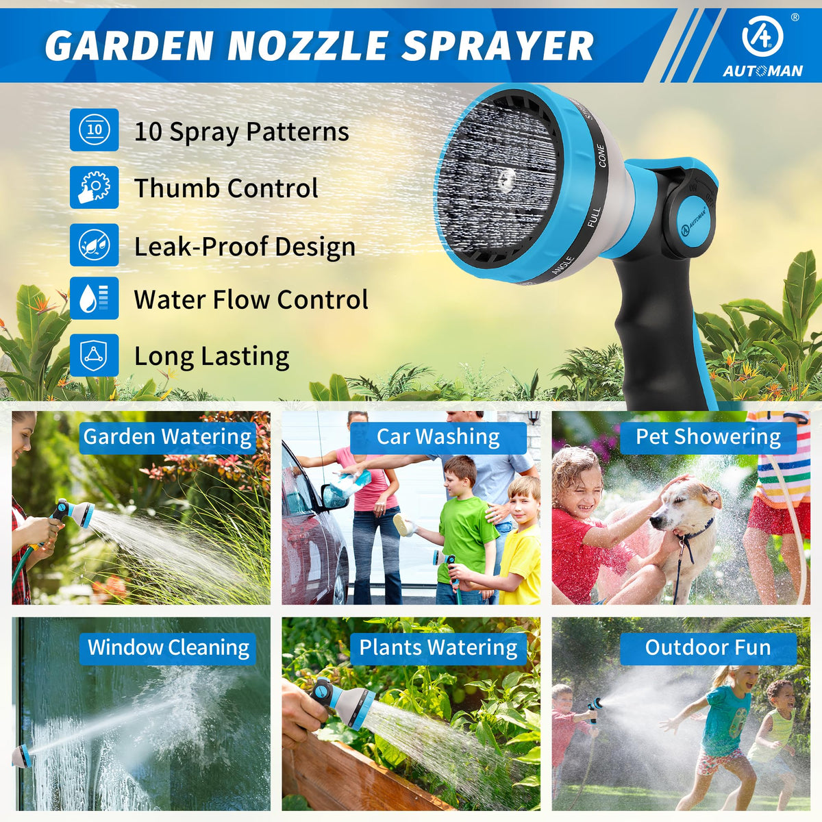 AUTOMAN thumb control sprayer enabling precise water flow adjustment.