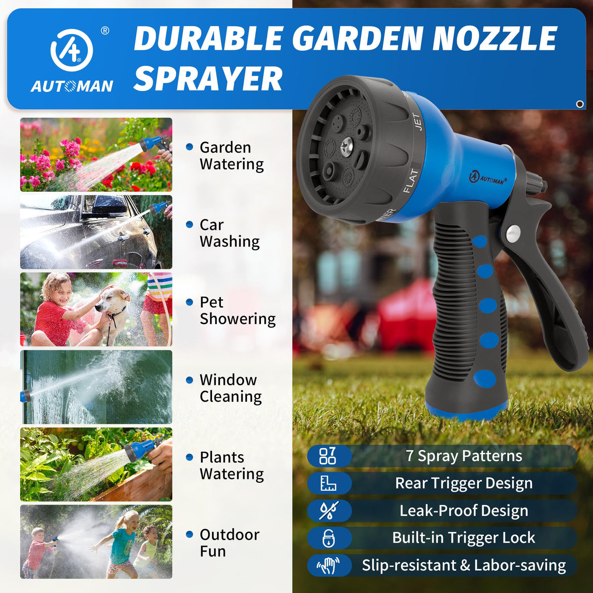 AUTOMAN built-in lock bar keeps water running hands-free.