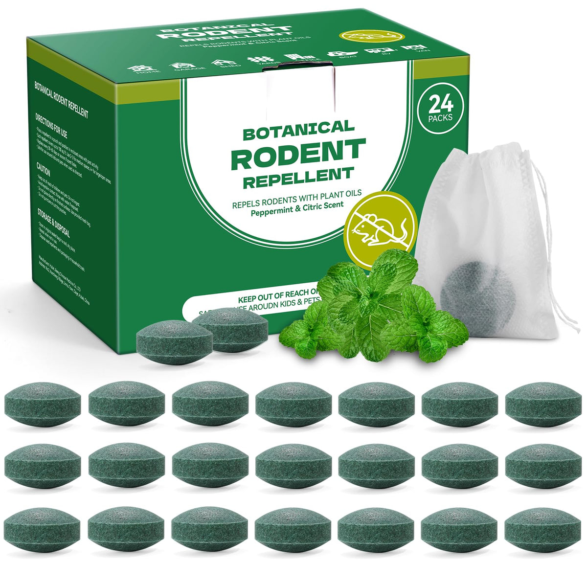 Autonex natural mouse repellent ball close-up showing peppermint barrier.