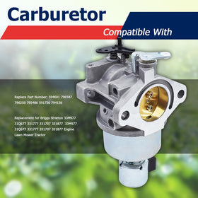 Autoparts carburetor kit with gasket, fuel line, clamps for Briggs Stratton engines.
