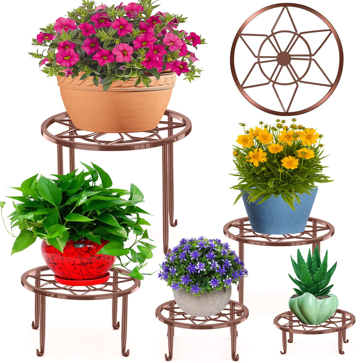 Autopromake 5-pack metal plant stands offer versatile indoor and outdoor display