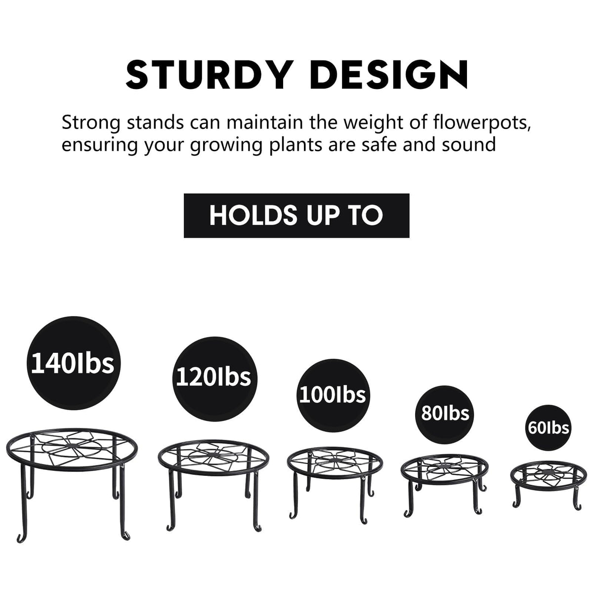Autopromake 5 Pack heavy-duty iron construction supports heavy planters.