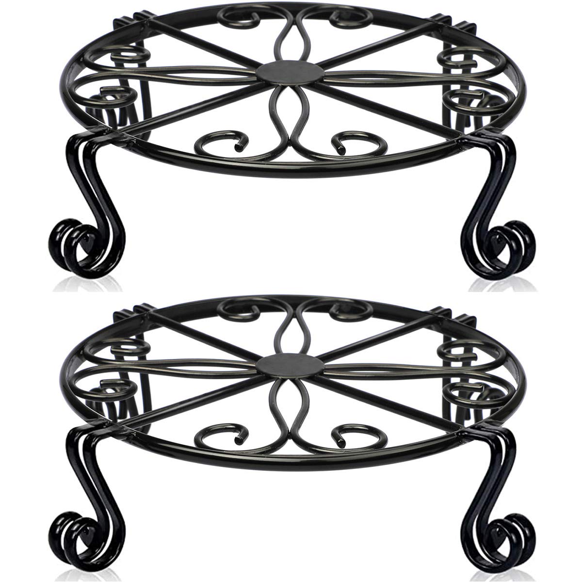 Autopromake sturdy iron plant stand with round black base supports large pots securely.
