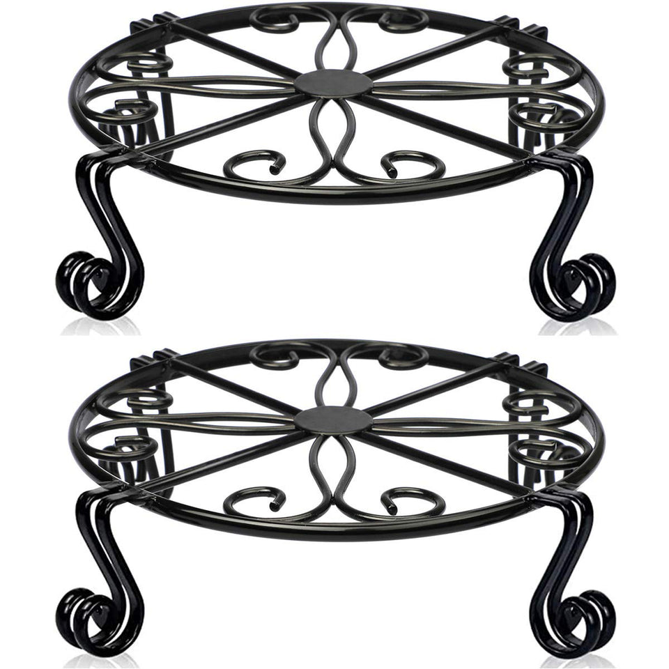 Autopromake sturdy iron plant stand with round black base supports large pots securely.