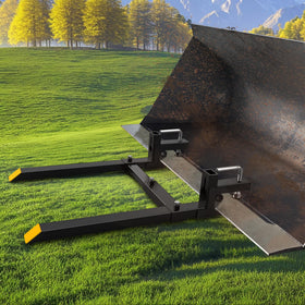 AUTOSAVER88 43-inch clamp-on pallet forks moving hay bales efficiently on site.