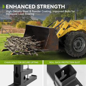AUTOSAVER88 43-inch clamp-on pallet forks stabilizer bar adjustment demonstrates heavy-load support.