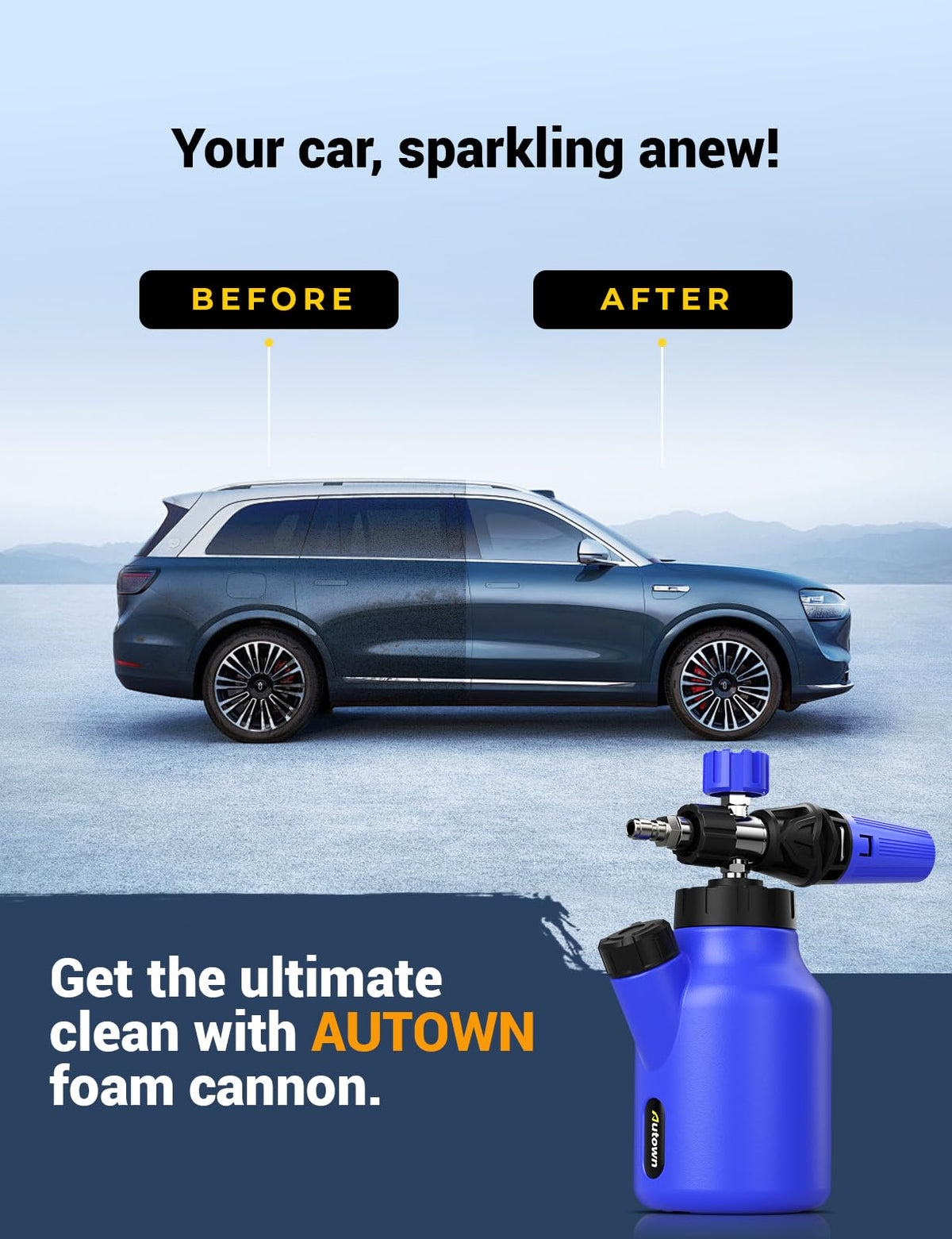 AUTOWN wide neck bottle simplifies filling and cleaning after use.