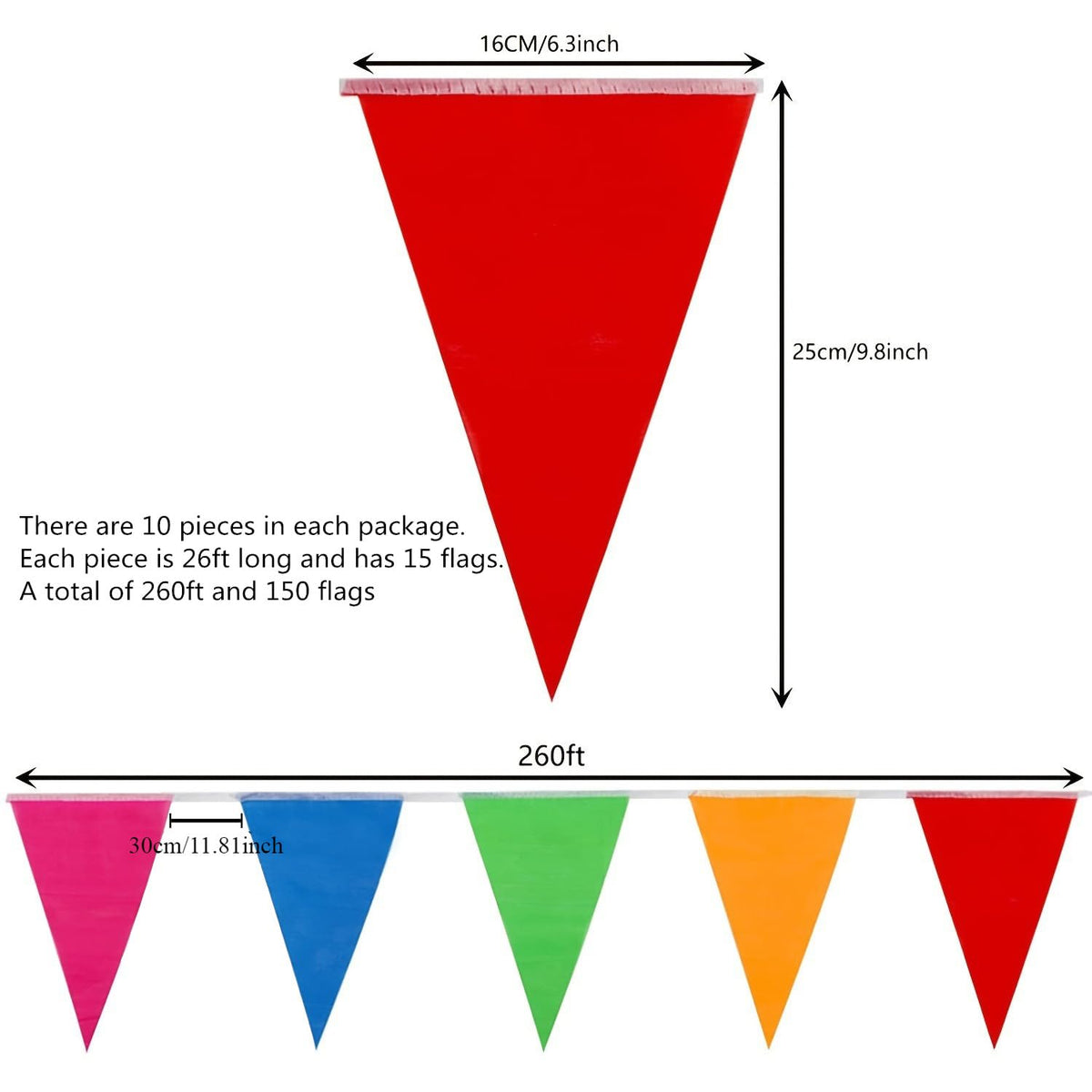 AUUEYY outdoor bunting flags in multicolor brighten outdoor events.
