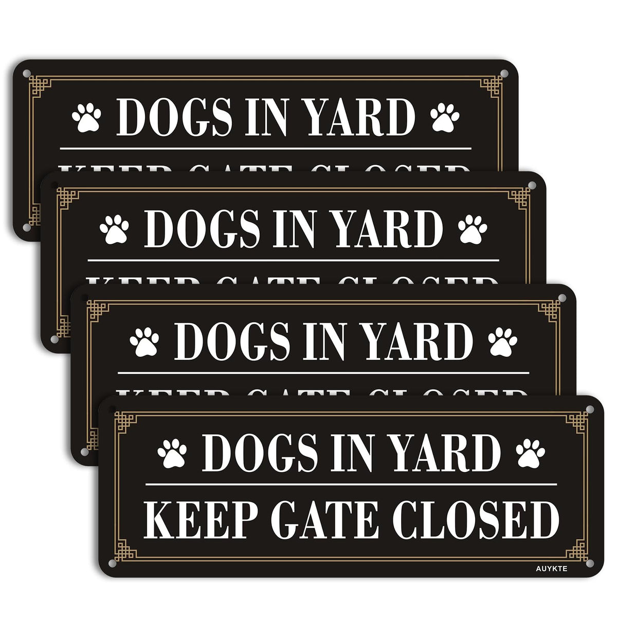AUYKTE Dogs in Yard sign close gate 4-pack for yard safety and gate control.