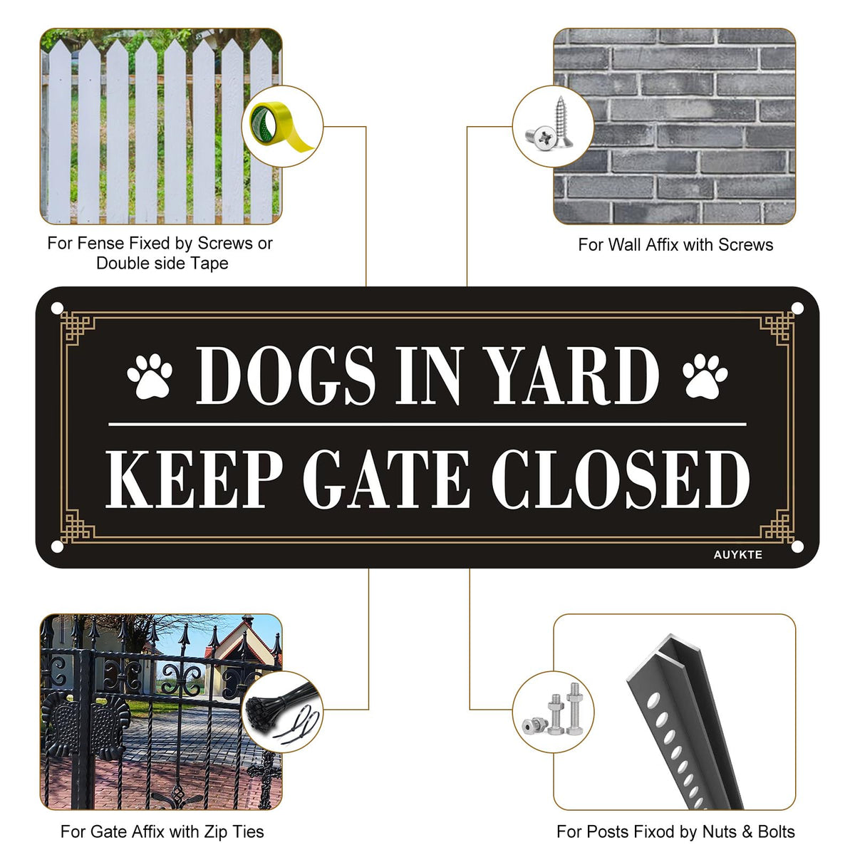 AUYKTE gate closed sign with 4 pre-drilled holes for easy mounting.