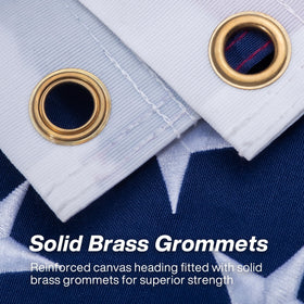 AUYRE flag close-up showing brass grommets for secure pole mounting.