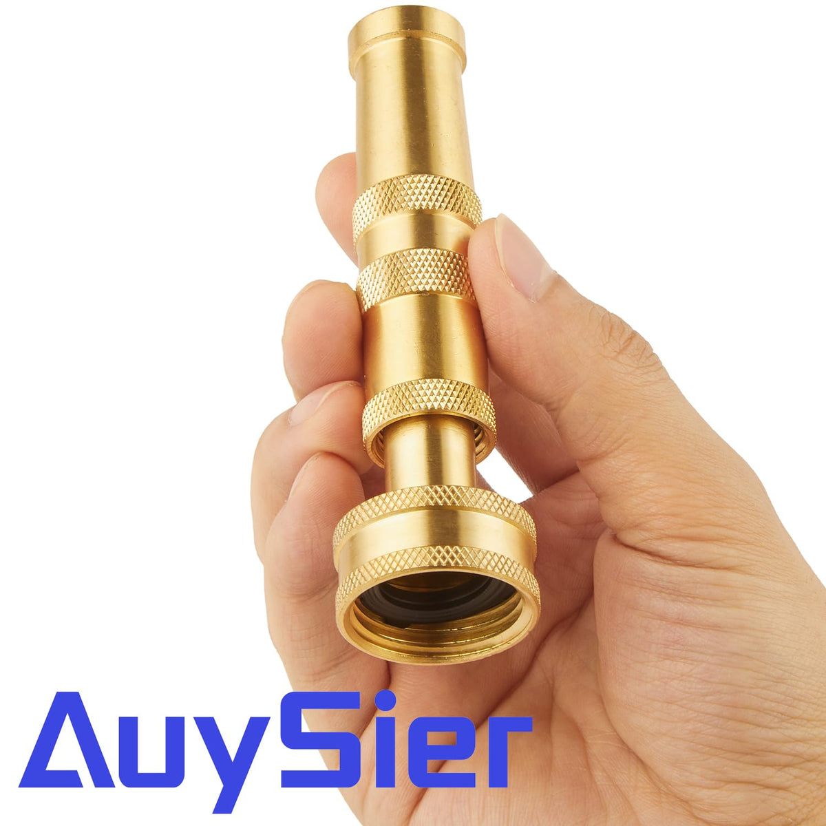 AuySier brass nozzle demonstrating versatile uses for garden, patio, and car wash.