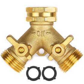 AuySier brass garden hose splitter ready for heavy-duty outdoor watering.