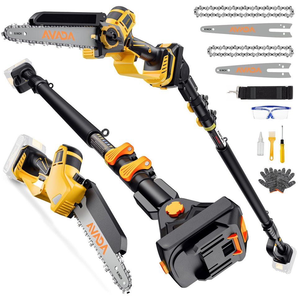 AVADA 2-in-1 pole saw with 8in and 6in blades for versatile pruning tasks