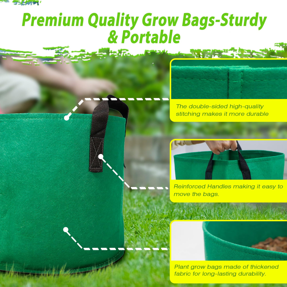 Avalution 10-gallon fabric grow bags showcasing durable material