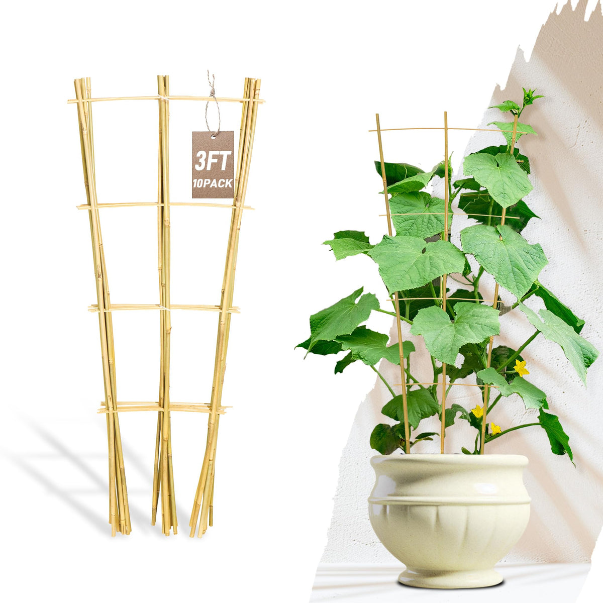 Avalution bamboo trellis 3ft ladder design supports indoor potted plants.